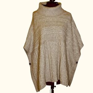 Classiques Entier Cable Fisherman’s Knit Wool Blend Poncho Sweater Women’s M/L